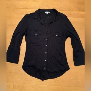 James Perse black button down 3/4 sleeve shirt size 4